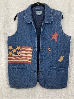 VTG Haik’s Diamond Quilted Americana Patriotic Vest sz Large